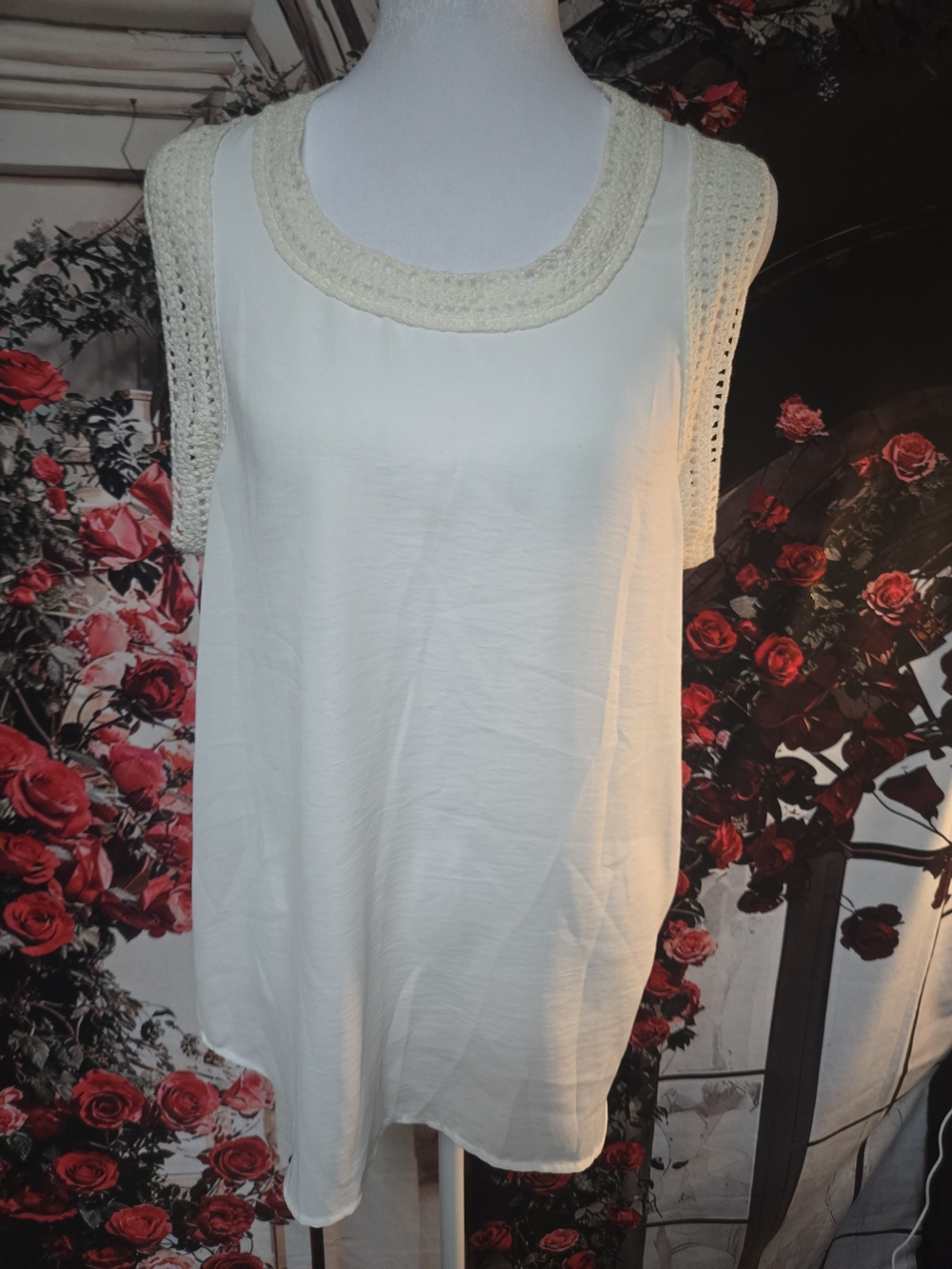 CAbi Cream Crochet-Trim Sleeveless Tank